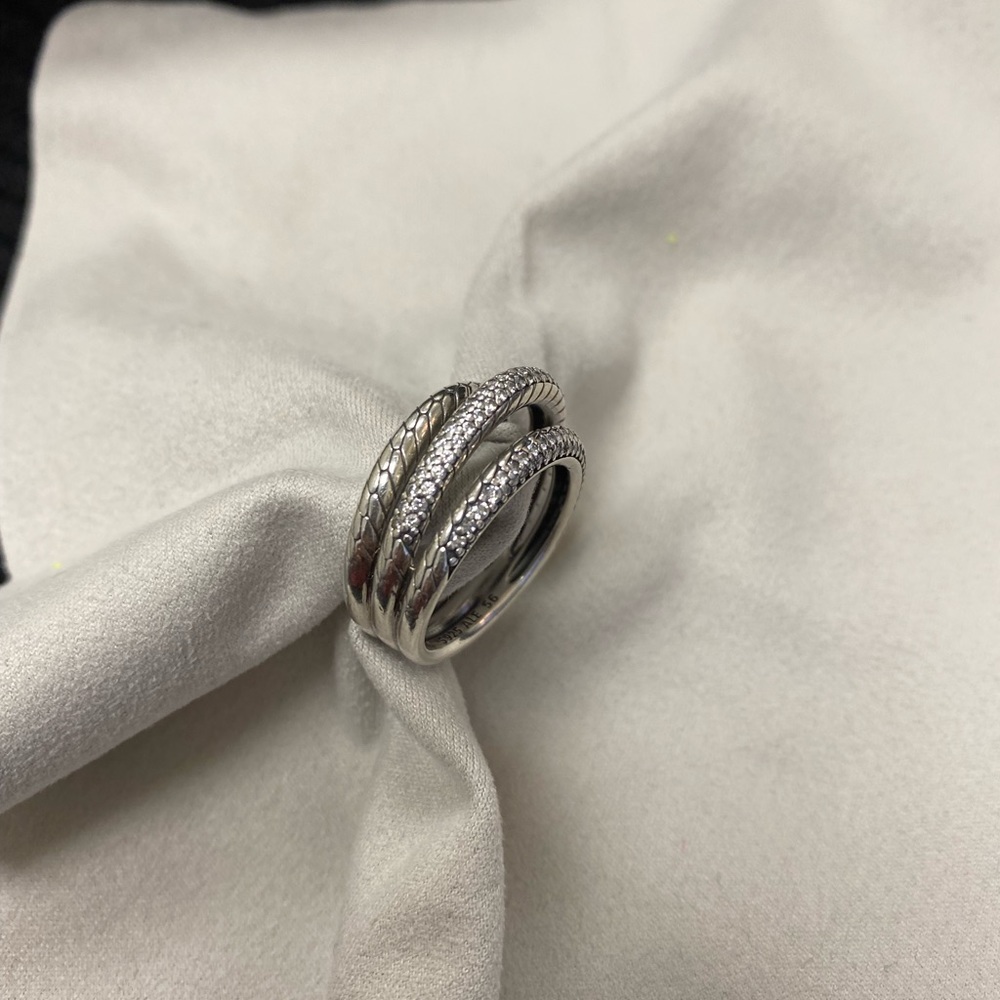 Pandora Triple Band Pave’ Snake Chain pattern ring. Sterling silver size 7.5
